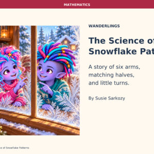 The Science of Snowflake Patterns cover, showing Zumi and Ziko by a frosty window with a red Mathematics band.